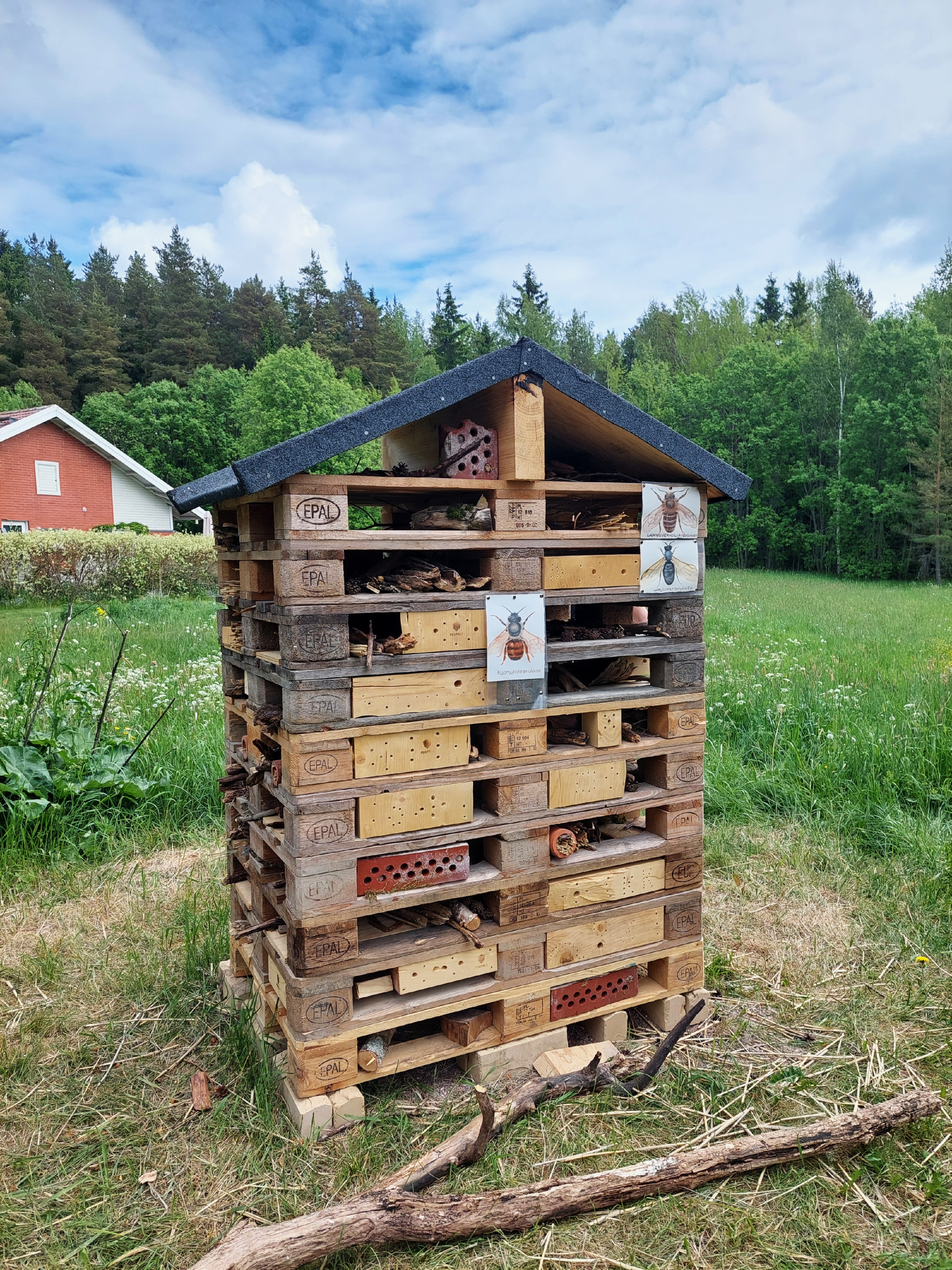 An insect hotel is one of the ways to create a multi-species environment in the Halinen neighbourhood, alongside other biodiversity-enhancing measures.