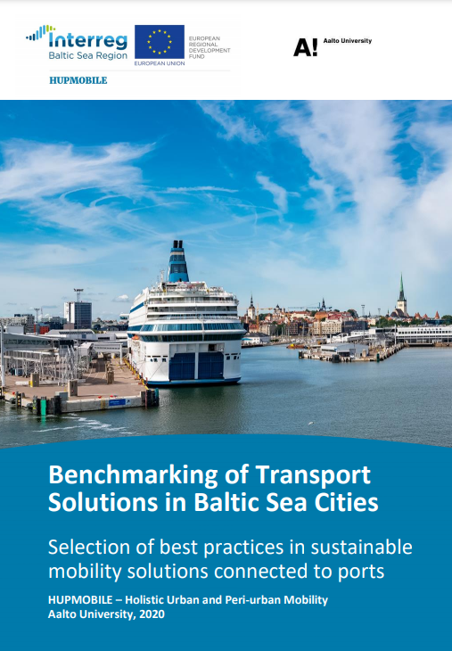 Publication cover with a port city