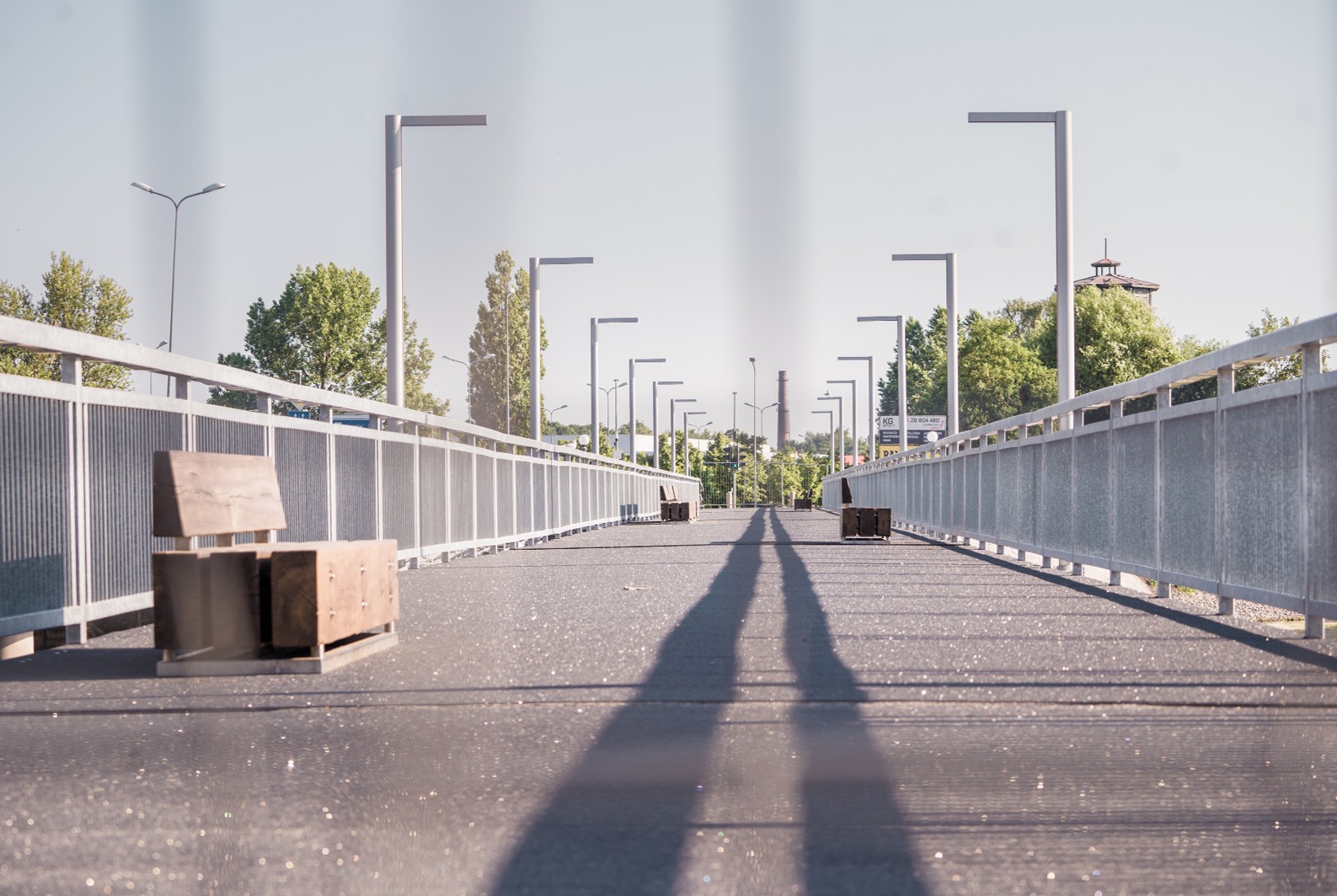 View on the street with new street lights.