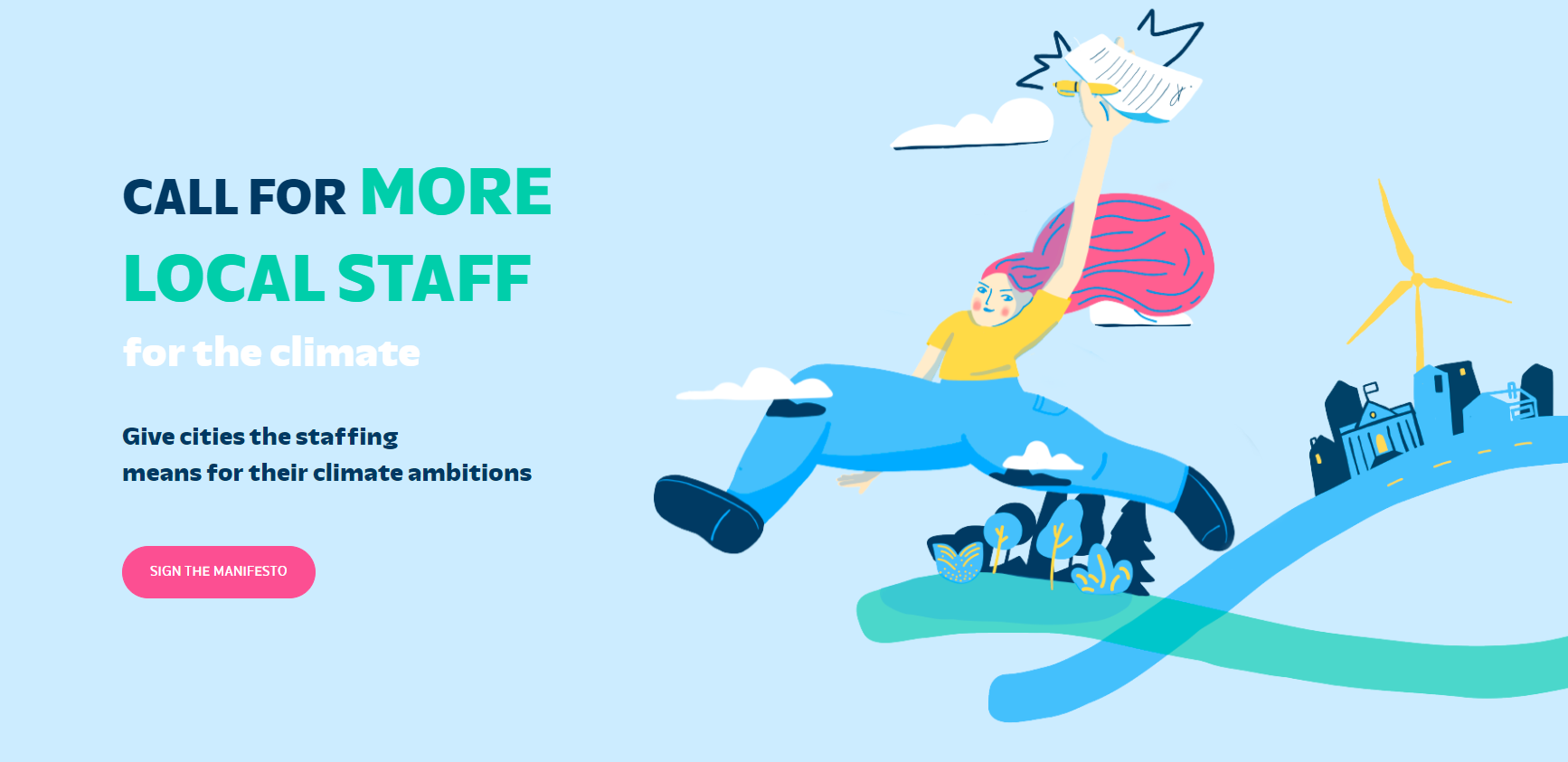 Banner of the campaign for more local staff for the climate work