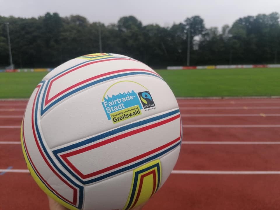 Greifswald ball with Fairtrade Town logo.