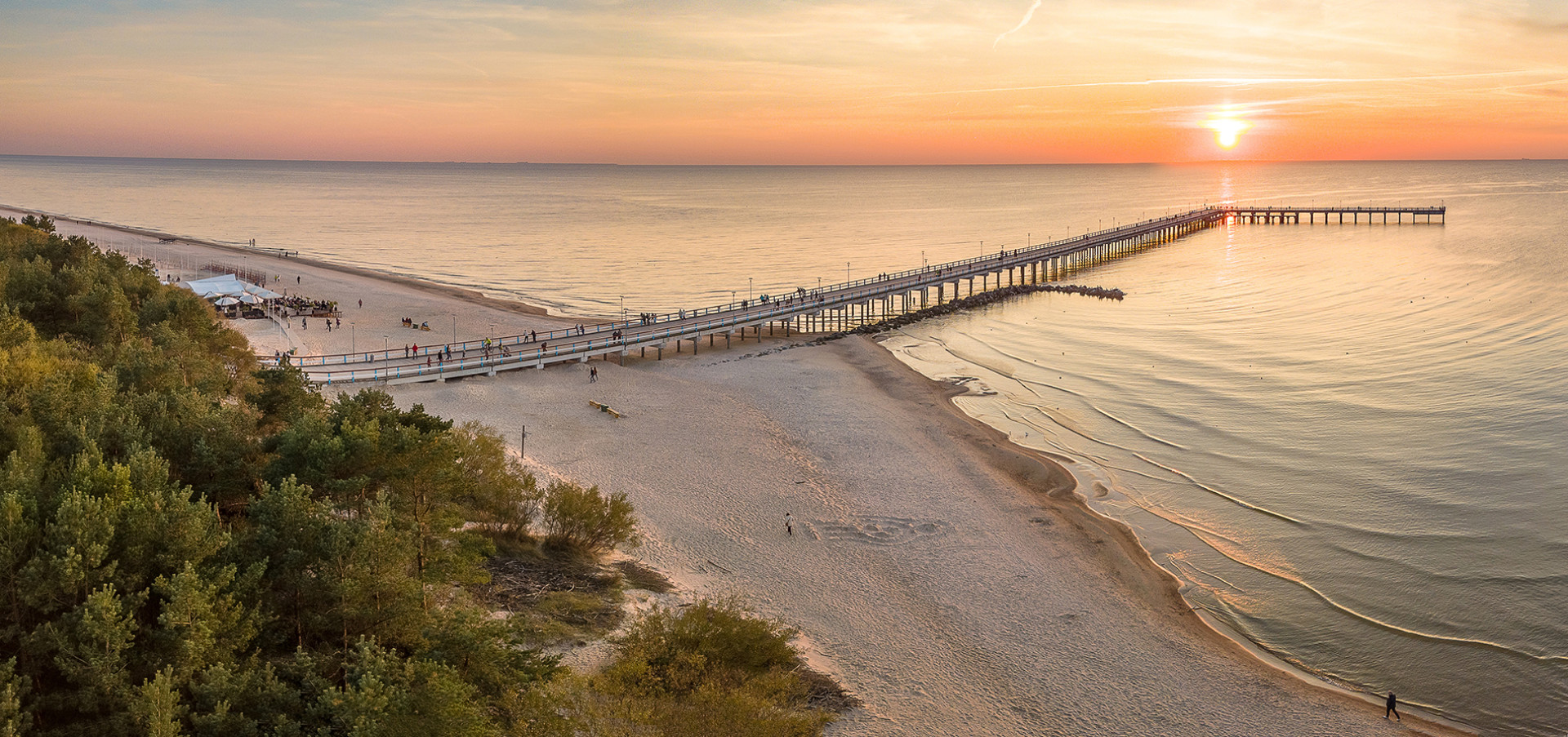 Palanga view on the Baltic Sea coast in sunset