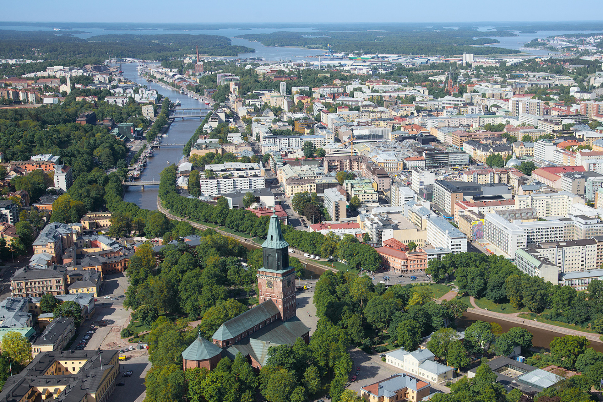 View over Turku and where Aura river enters the sea