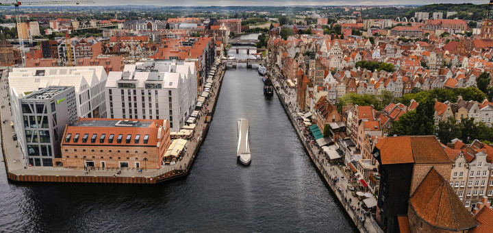 Aerial view on the Gdansk center and the river